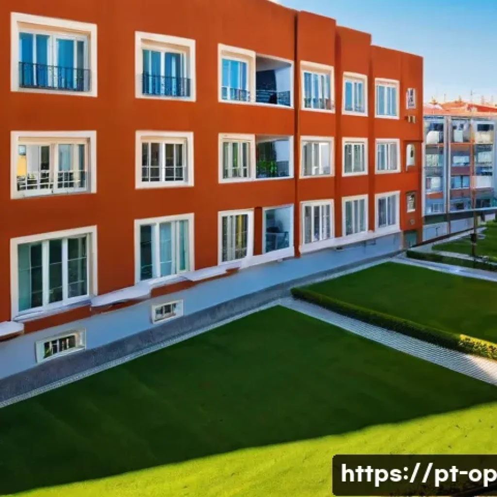 집단 거주를 위한 법적 요구 사항 - **A Harmonious Portuguese Condominium Scene:** A bright, high-angle shot of a modern, well-maintaine...