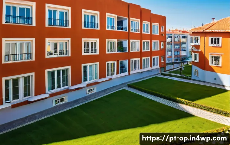 집단 거주를 위한 법적 요구 사항 - **A Harmonious Portuguese Condominium Scene:** A bright, high-angle shot of a modern, well-maintaine...
