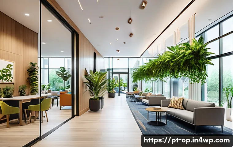 집단 거주를 위한 기술적 지원 방안 - A modern condominium lobby featuring advanced digital security: sleek smart locks on glass doors, mu...
