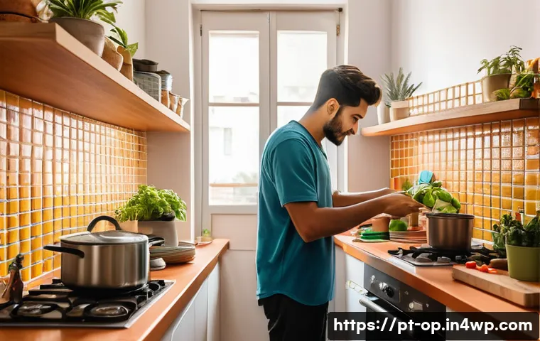 공유 주거의 사회적 이점 분석 - A cozy shared apartment kitchen scene in S&atilde;o Paulo, Brazil, showing diverse young adults casually in...