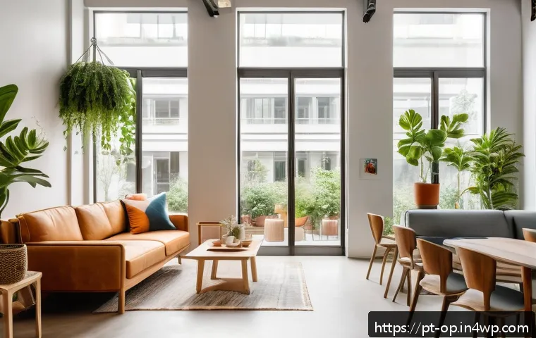 집단 거주 공간에서의 창의적 활동 - A vibrant co-living space designed for creative collaboration, featuring an open-plan layout with la...