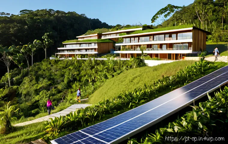 Home 17 자연 친화적 집단 거주 디자인 - Photorealistic eco-friendly cohousing community in a lush Brazilian Atlantic Forest setting, modern ...